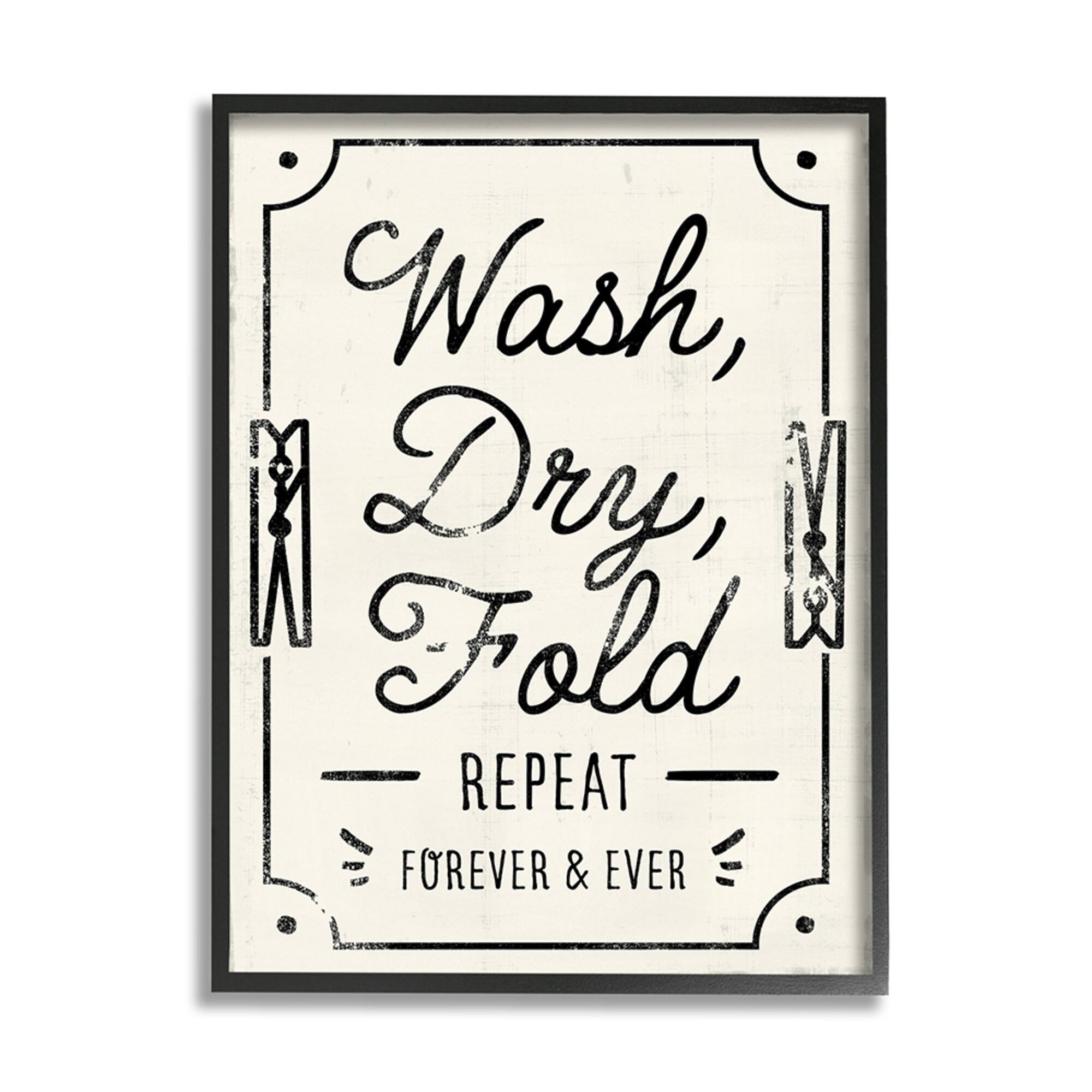 Stupell Industries Charming Retro Laundry Wash Dry Fold Repeat Framed Wall Art